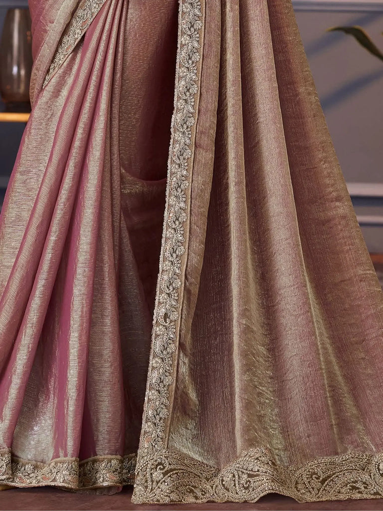 Winsome Brown Heavy Border Work Silk Function Wear Saree With Blouse