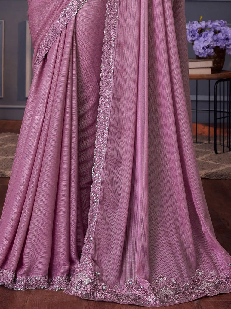 Shocking Mauve Color Heavy Border Work Silk Reception Wear Saree