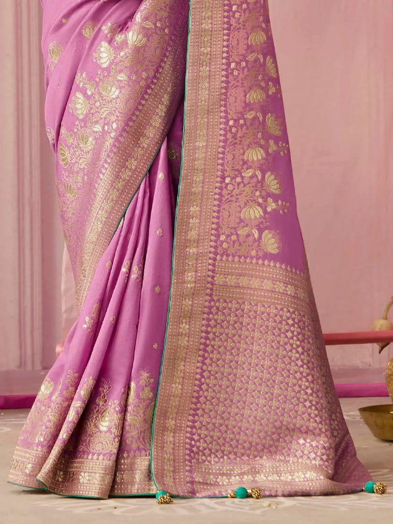 Gorgeous Lavender Zari Weaving Silk Event Wear Saree With Blouse