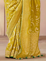 Winning Mustard Zari Weaving Silk Function Wear Saree With Blouse