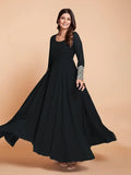 Fabulous Black Georgette Gown with Thread-Embroidered Dupatta