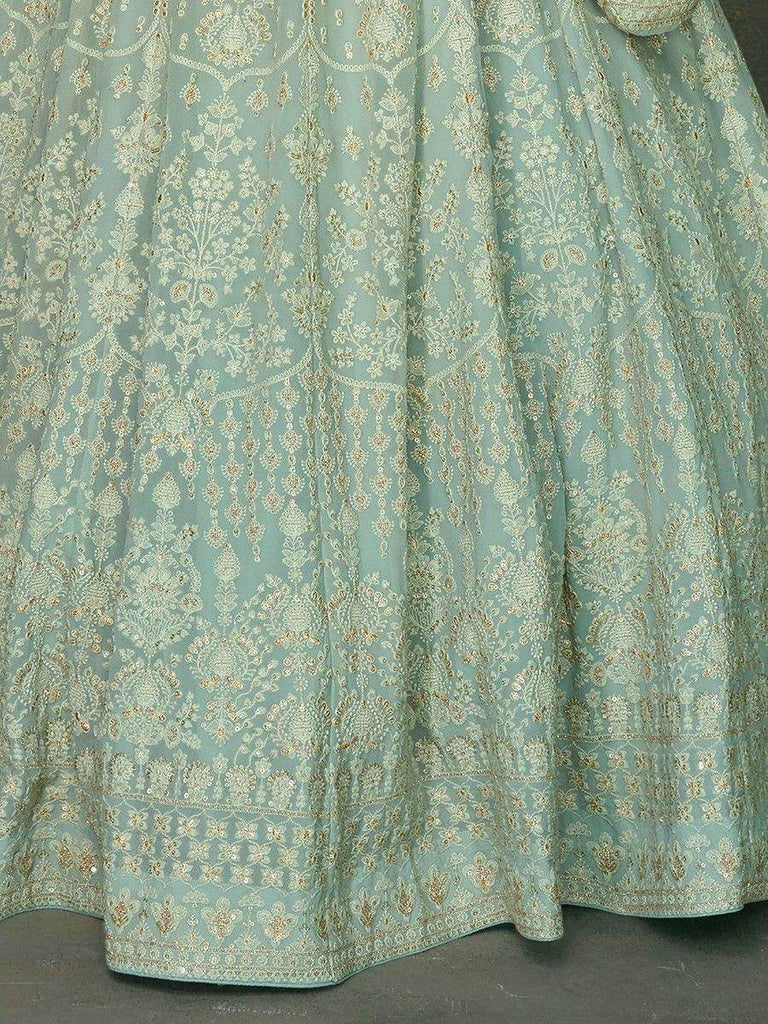 Delightful Sky-Blue Sequins Georgette Event Wear Gown With Dupatta