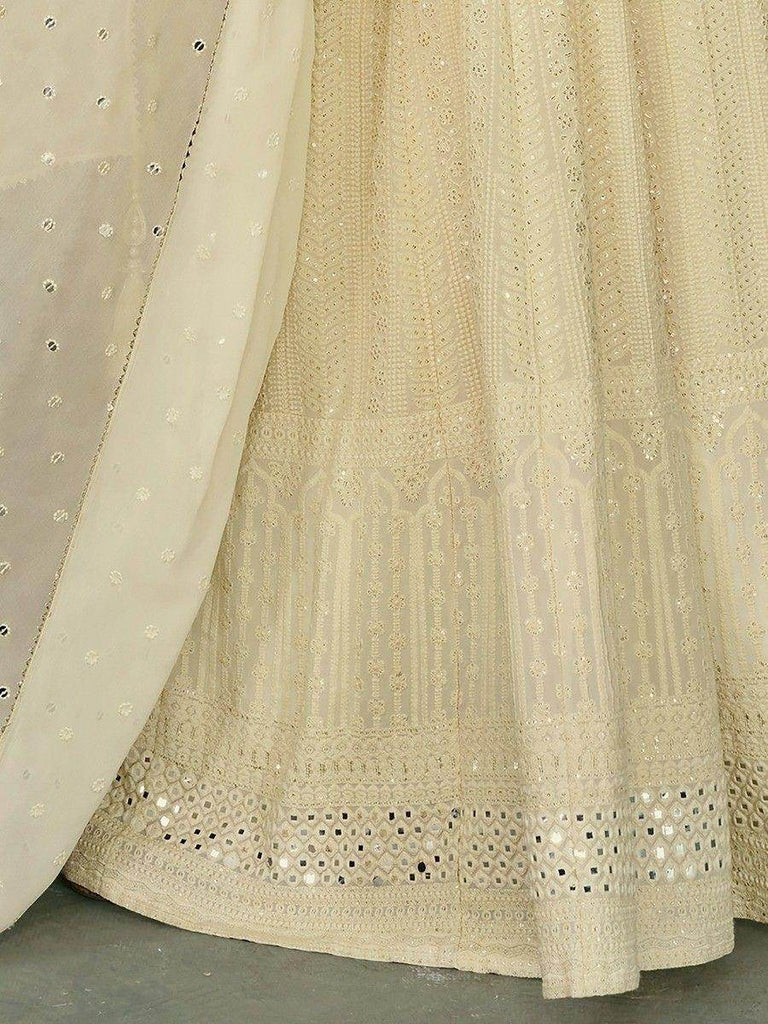 Gorgeous Beige Sequins Georgette Festival Wear Gown With Dupatta