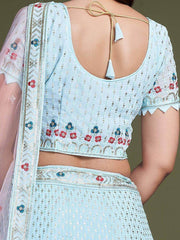 Astonishing Sky-Blue Embroidered Georgette Marriage Wear Lehenga Choli