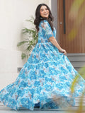 Stunning Sky Blue Georgette Floral Printed Traditional Gown