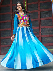 Impressive Sky Blue Embroidered Chinon Festival Wear Lehenga Choli