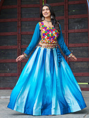Impressive Sky Blue Embroidered Chinon Festival Wear Lehenga Choli