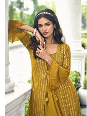 Dazzling Olive Green Sequins Georgette Designer Palazzo Crop Top