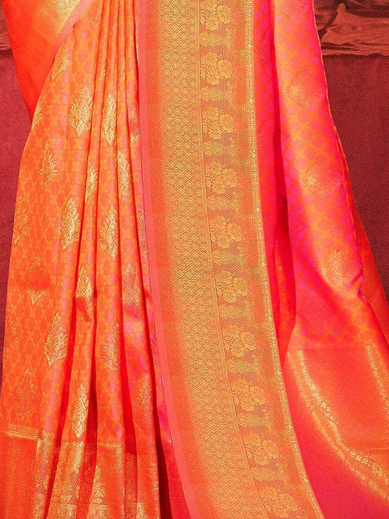 Alluring Peach Zari Weaving Engagement Wear Silk Saree With Blouse