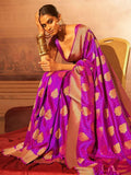 Magnificent Purple Zari Weaving Event Wear Silk Saree With Blouse