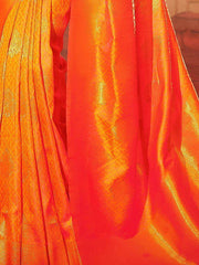 Incredible Golden Zari Weaving Silk Wedding Wear Saree With Blouse