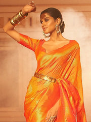 Incredible Golden Zari Weaving Silk Wedding Wear Saree With Blouse