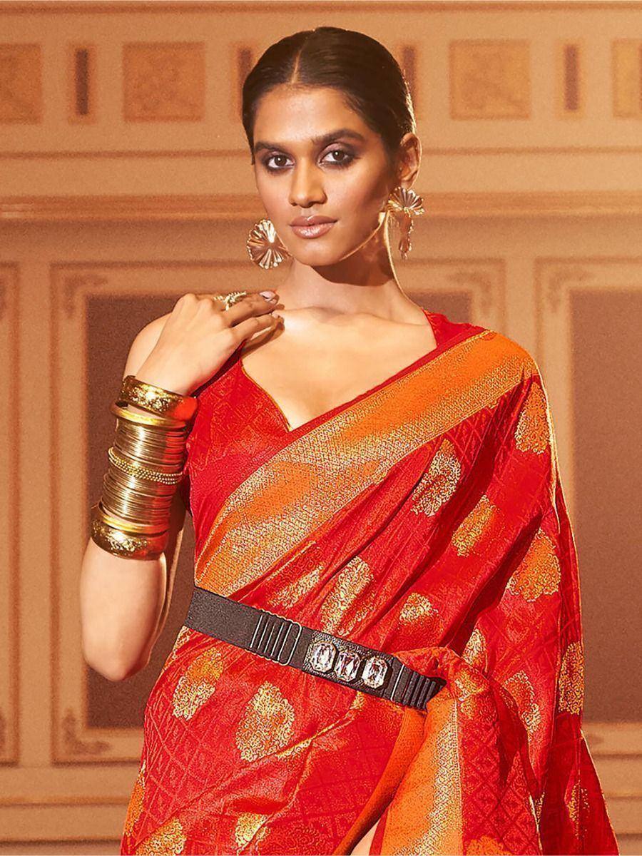 Marvelous Red Zari Weaving Silk Bridal Saree With Blouse