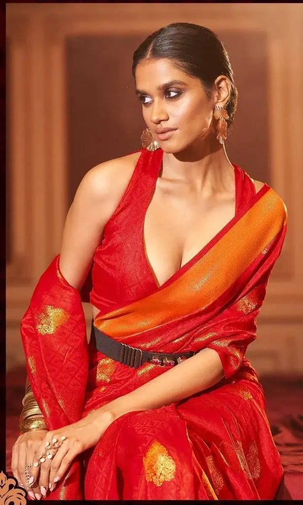 Marvelous Red Zari Weaving Silk Bridal Saree With Blouse