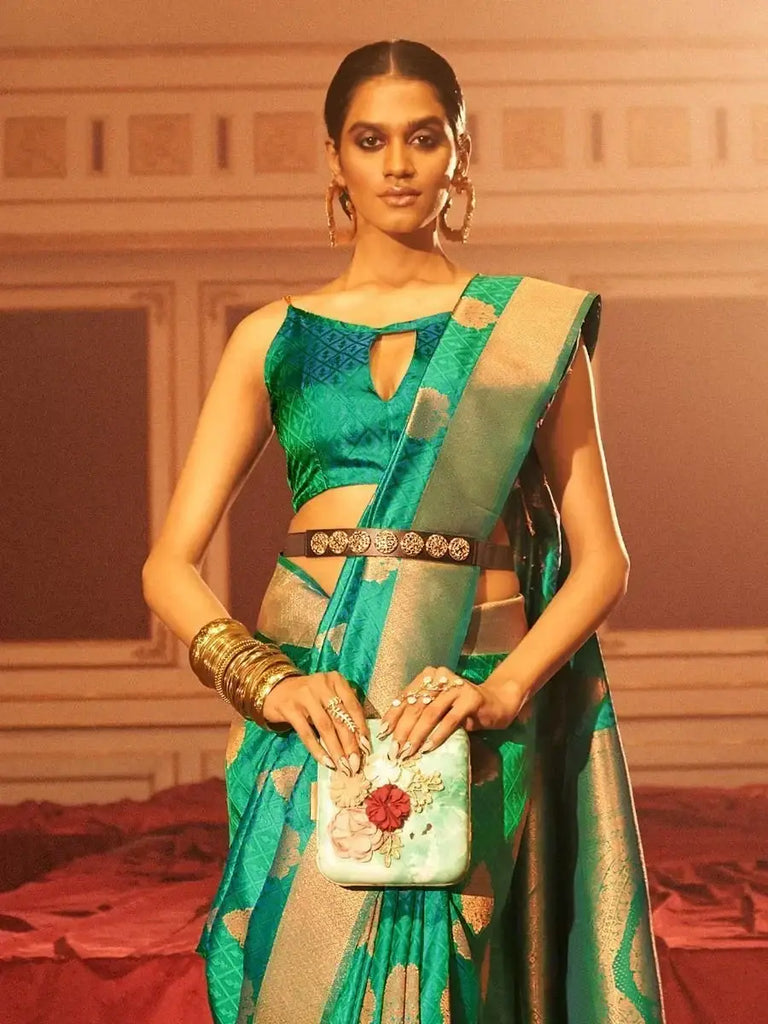 Superior Green Zari weaving Silk Engagement wear Saree With Blouse