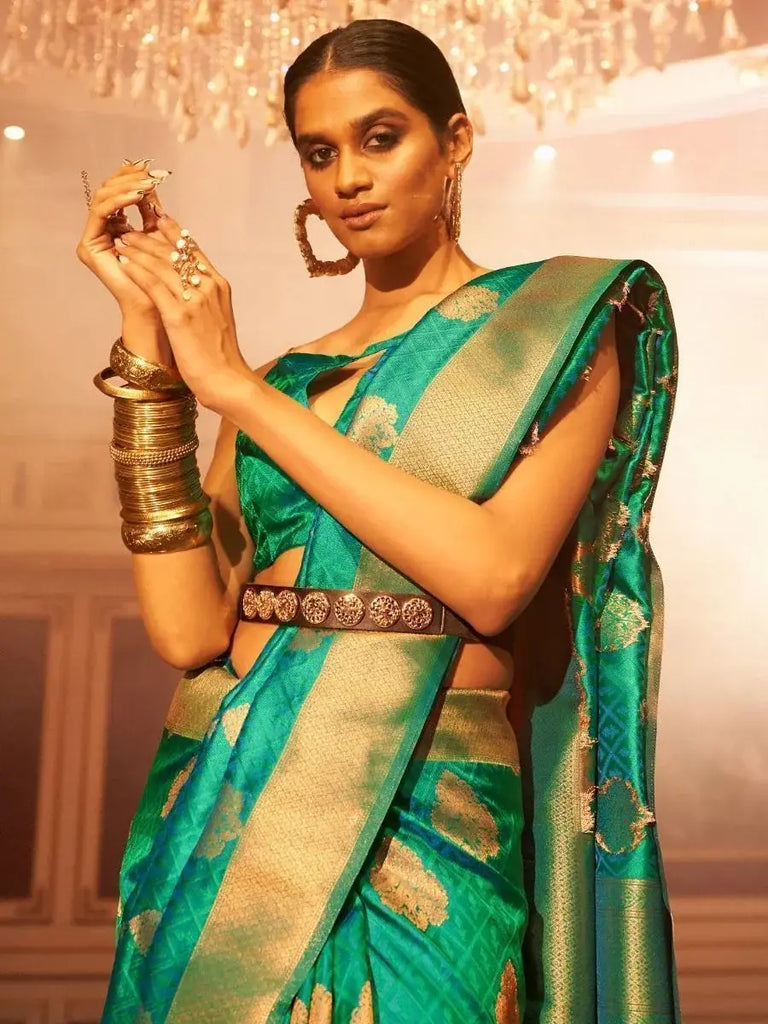 Superior Green Zari weaving Silk Engagement wear Saree With Blouse