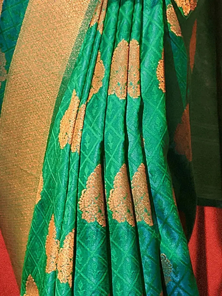 Superior Green Zari weaving Silk Engagement wear Saree With Blouse