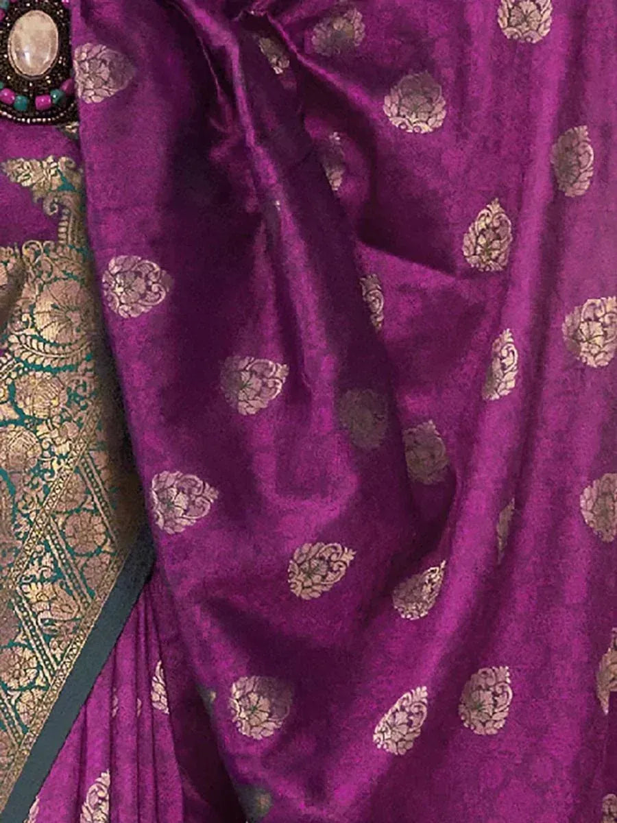 Astonishing Purple Zari Weaving Silk Wedding Wear Saree With Blouse