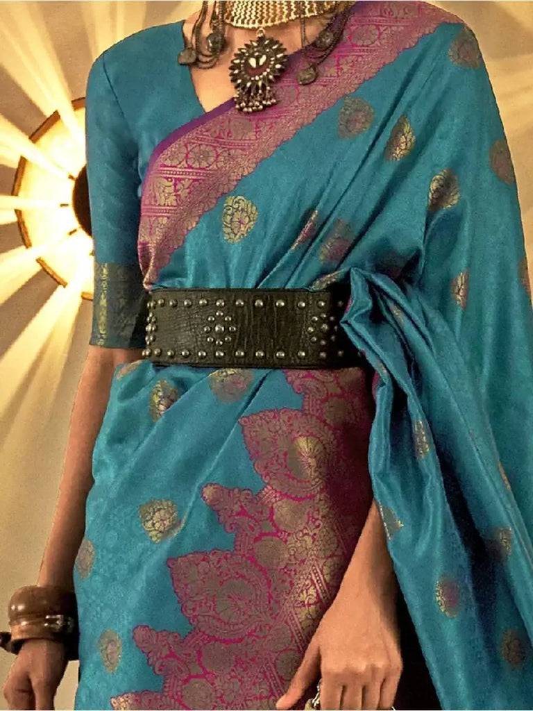 Glamorous Blue Zari Woven Handloom Silk Reception Wear Saree