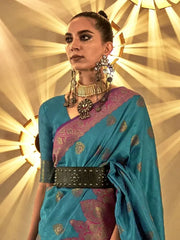 Glamorous Blue Zari Woven Handloom Silk Reception Wear Saree