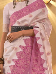 Spectacular White Heavy Weaving Silk Engagement Wear Saree