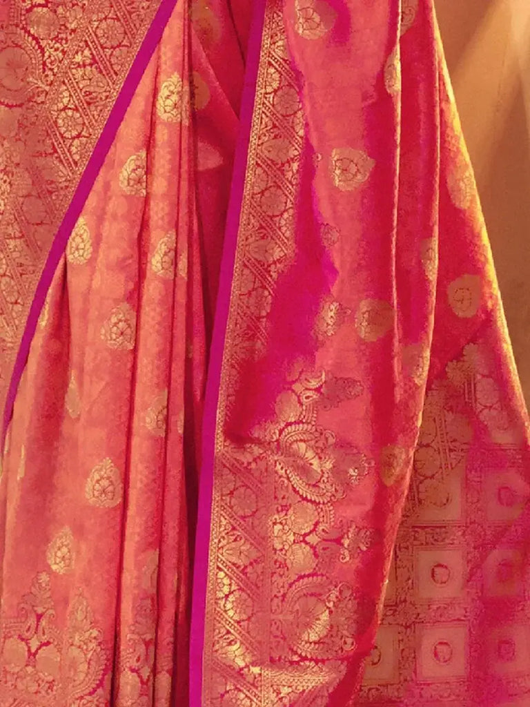 Shaded Peach Zari Weaving Silk Event Wear Saree With Blouse