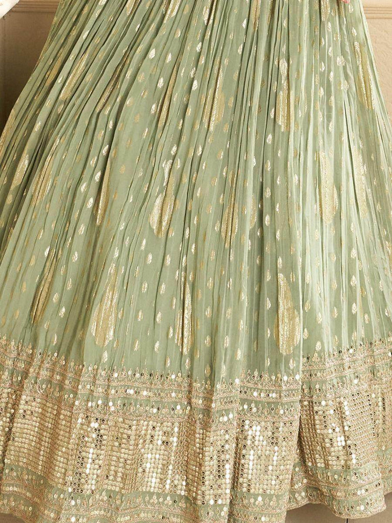 Stunning Pista Green Embroidered Silk Festival Gown with Dupatta