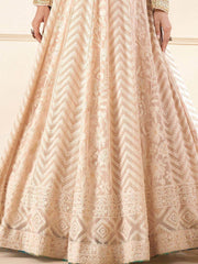 Gorgeous Beige Embroidered Georgette Party-Wear Anarkali Gown