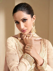 Gorgeous Beige Embroidered Georgette Party-Wear Anarkali Gown