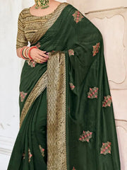 Gorgeous Green Embroidered Cotton Occasion Wear Saree With Blouse