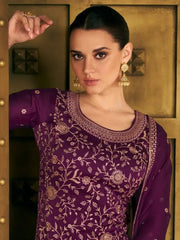 Stunning Purple Zari Work Silk Festival Wear Salwar Suit with Dupatta