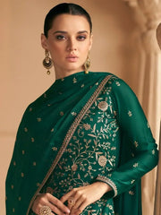 Charm of Green Zari Work Silk Satin Festival Salwar Suit & Dupatta