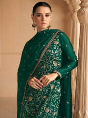 Charm of Green Zari Work Silk Satin Festival Salwar Suit & Dupatta