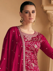 Perfect Pink Silk Satin Zari Work Festival Wear Salwar Suit & Dupatta