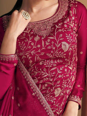 Perfect Pink Silk Satin Zari Work Festival Wear Salwar Suit & Dupatta