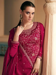 Perfect Pink Silk Satin Zari Work Festival Wear Salwar Suit & Dupatta