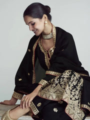 Irresistible Black Zari Embroidered Silk Salwar Suit With Dupatta