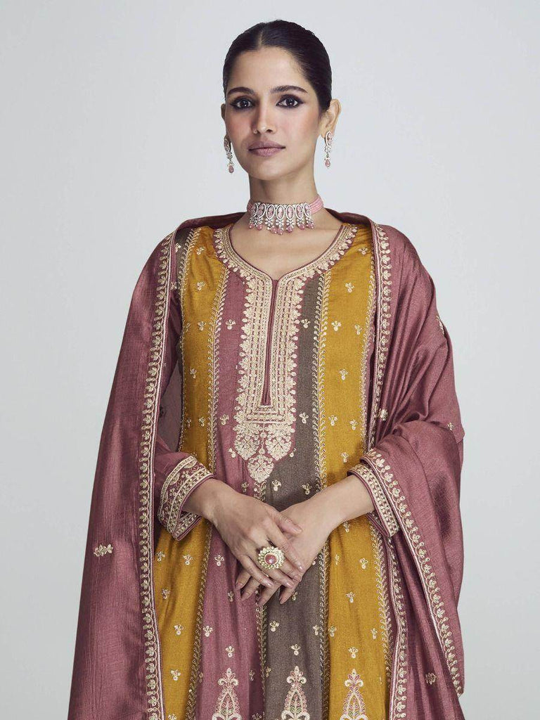 Astonishing Multi-color Zari Embroidered Silk Festive Wear Salwar Suit