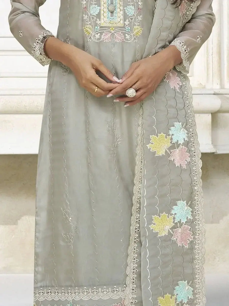 Tale of Grey Embroidered Organza Silk Pakistani Salwar Kameez