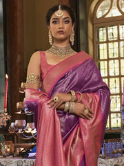 Attractive Purple Zari Weaving Kanjivaram Silk Event Wear Saree