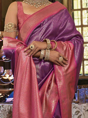 Attractive Purple Zari Weaving Kanjivaram Silk Event Wear Saree