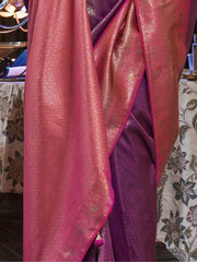 Attractive Purple Zari Weaving Kanjivaram Silk Event Wear Saree