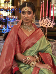 Prodigious Green Zari Weaving kanjivaram Silk Reception Wear Saree