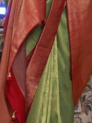 Prodigious Green Zari Weaving kanjivaram Silk Reception Wear Saree