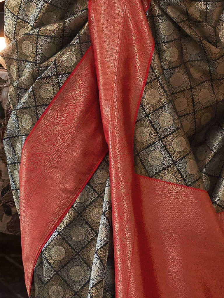 Remarkable Black Zari Weaving Kanjivaram Silk Saree With Blouse