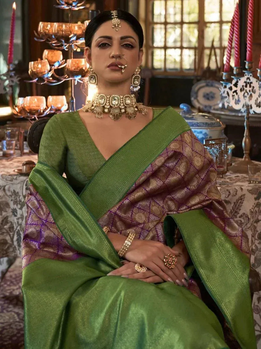 Marvelous Purple Heavy Weaving Kanjivaram Silk Event Wear Saree