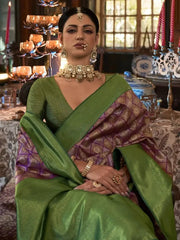 Marvelous Purple Heavy Weaving Kanjivaram Silk Event Wear Saree