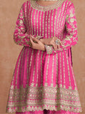 Adorable Pink Embroidered Chinon Festival Wear Salwar Suits