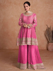 Adorable Pink Embroidered Chinon Festival Wear Salwar Suits