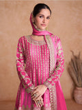Adorable Pink Embroidered Chinon Festival Wear Salwar Suits